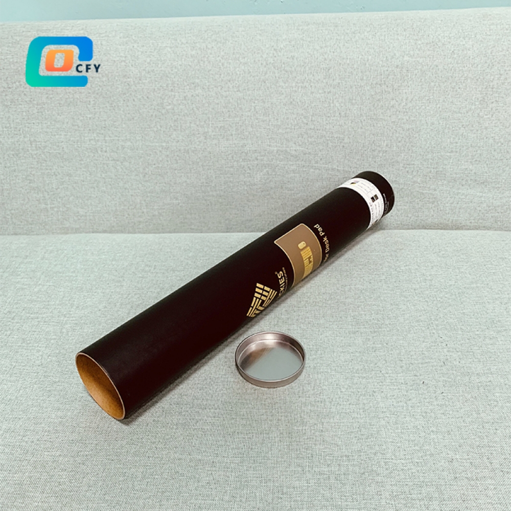 Eco Friendly gold stamping round cardboard paper tubes with metal lid Plastic free paper cylinders package for desk pad