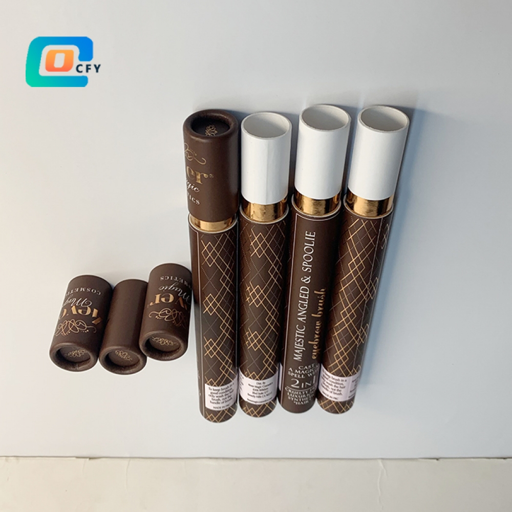 Gold foil custom printing eyebrow brush tube lipgloss container lip balm tube eco cosmetic packaging cylinder
