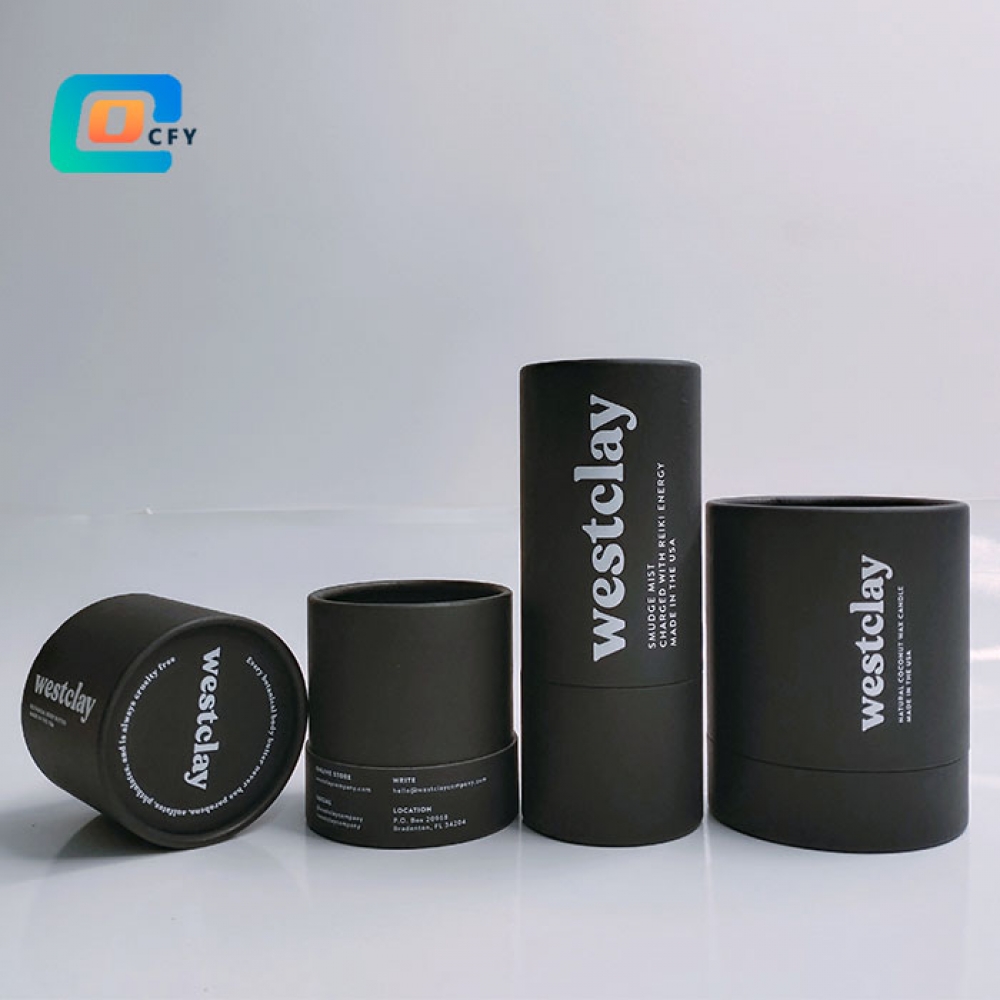 Eco friendly craft black paper tube custom printing cardboard cylinder packaging for candle gift round cosmetic paper jar box