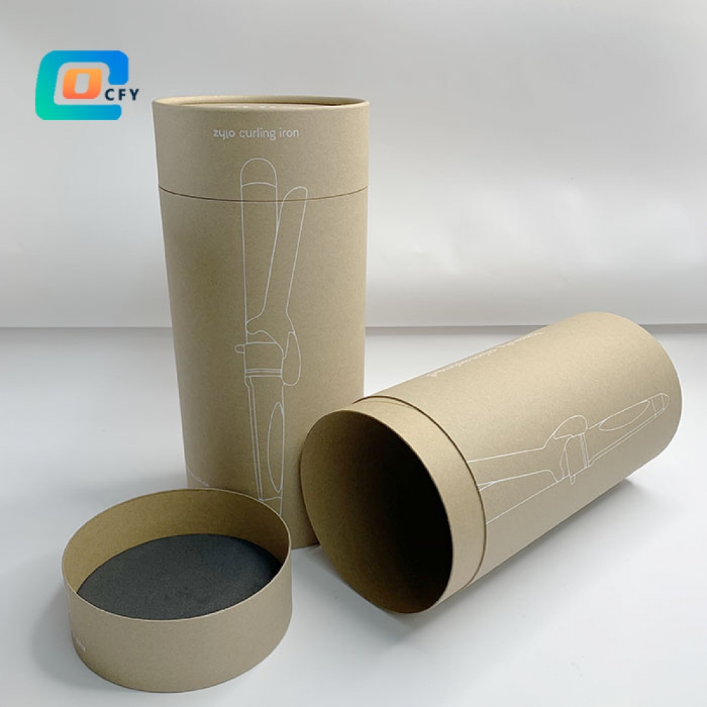 Custom hair straightener cylinder tube hair curler paper packaging box for gift Kraft cardboard tube with white printing