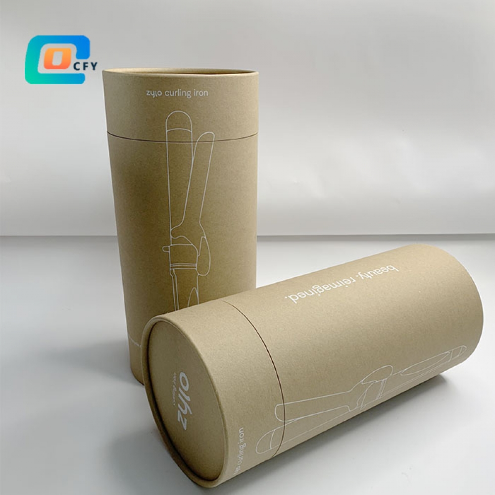 Custom hair straightener cylinder tube hair curler paper packaging box for gift Kraft cardboard tube with white printing