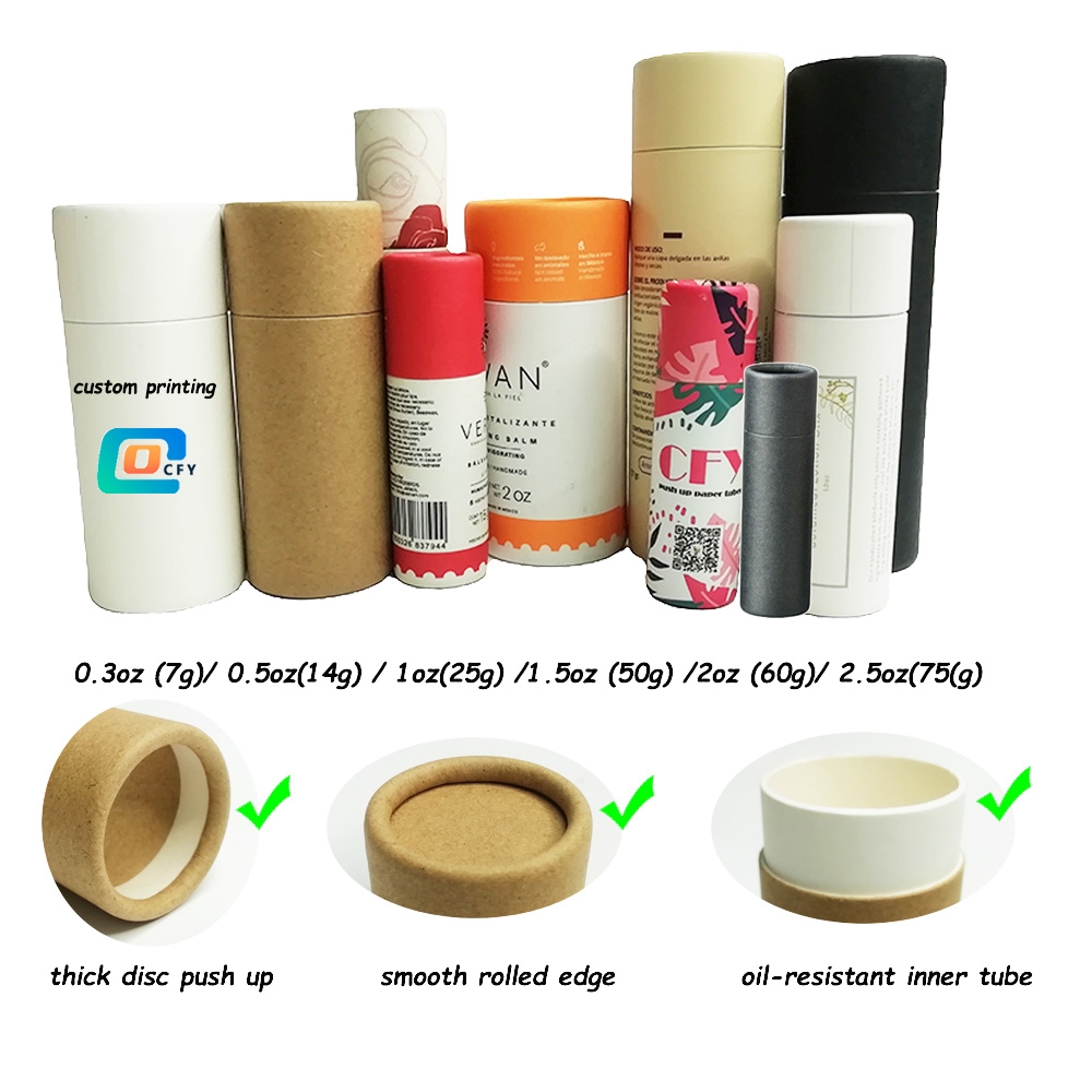 biodegradable deodorant stick container push up paper tube for lip balm Cylinder Customized Printing
