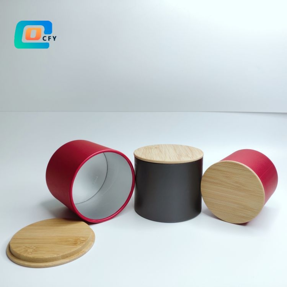 Custom Hot Sale Food Grade Aluminium Foil Tea Coffee Paper Jars Cylinder Packaging with Bamboo Lid for Storage Food