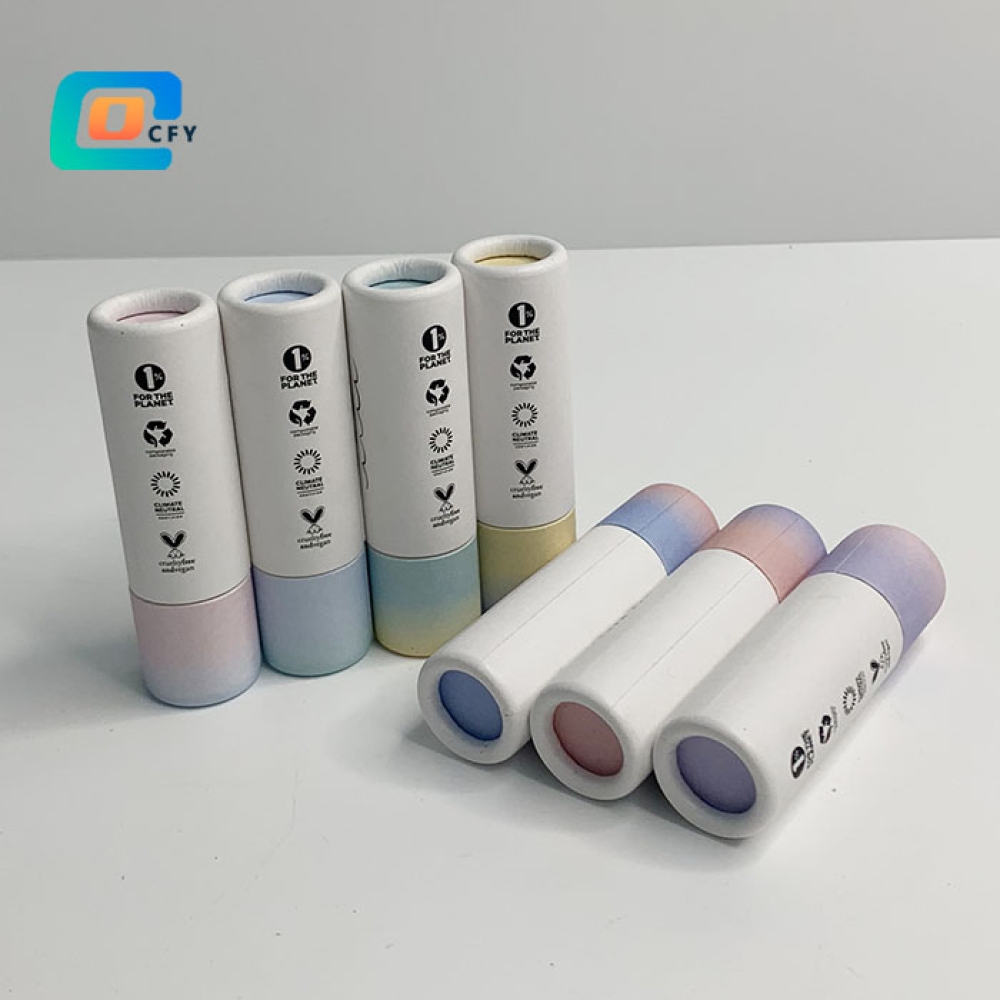 Custom plastic free Biodegradable Compostable Cosmetic Deodorant Stick Cardboard Containers Lip Balm Push Up Paper Tubes with Long Lid