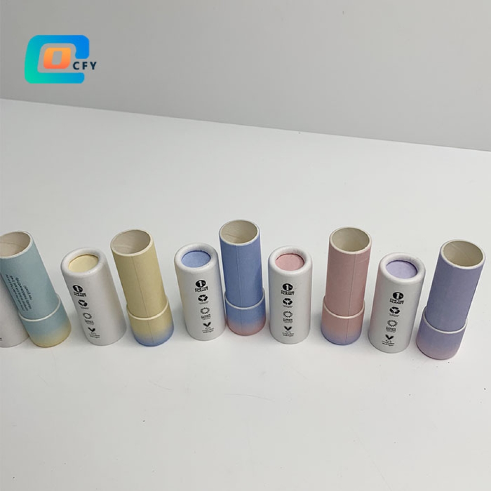 Custom plastic free Biodegradable Compostable Cosmetic Deodorant Stick Cardboard Containers Lip Balm Push Up Paper Tubes with Long Lid