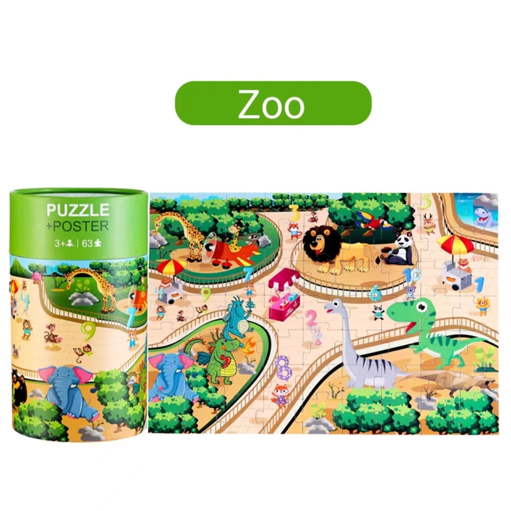 63 pieces Colorful paper tubes Animal Jigsaw Puzzle fun educational toy puzzle cylinders for kids school & families
