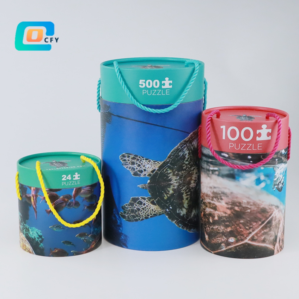 Factory 24 100 500 pieces cardboard cylinder gift paper puzzle  jigsaw kid educational puzzle toy container packaging tubes with poster
